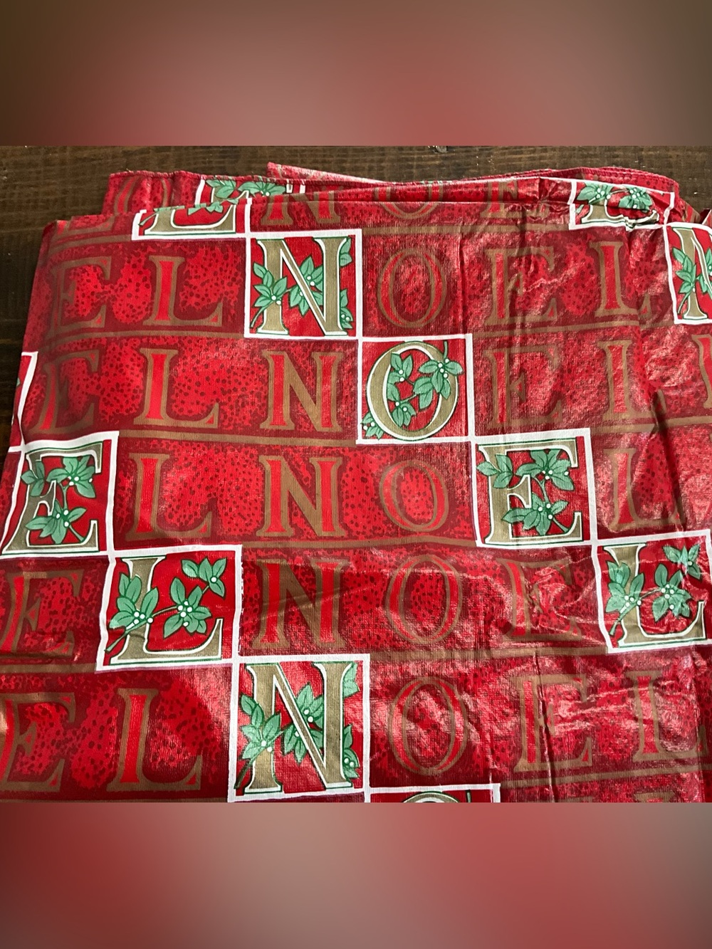 Vinyl Christmas Tablecloth Noel Pattern 86”x50” Red White Green